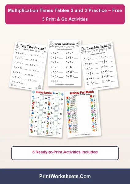 2 and 3 Times Table Worksheets PDF for 3rd Grade