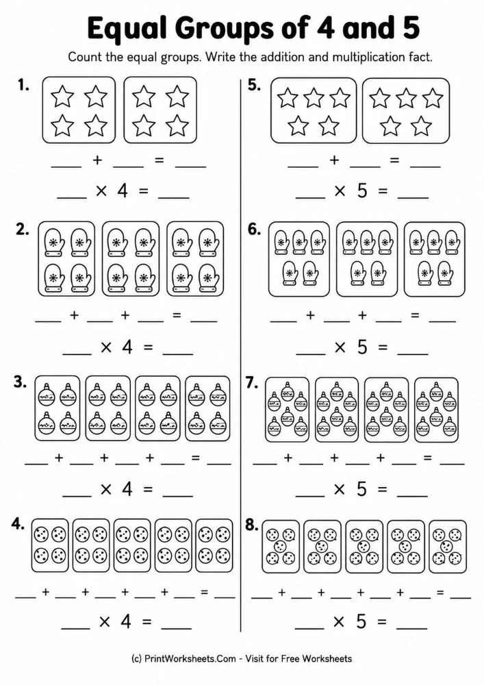 Equal groups multiplication worksheets for 3rd grade