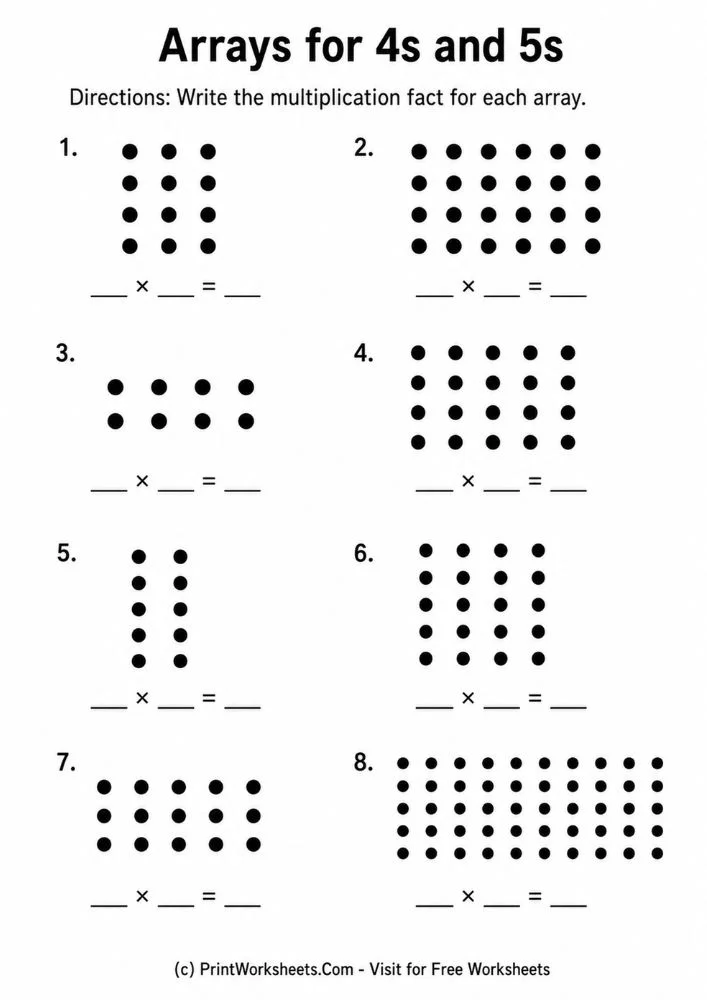 Write the multiplication fact arrays worksheet pdf