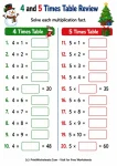 4 and 5 times table worksheets review practice