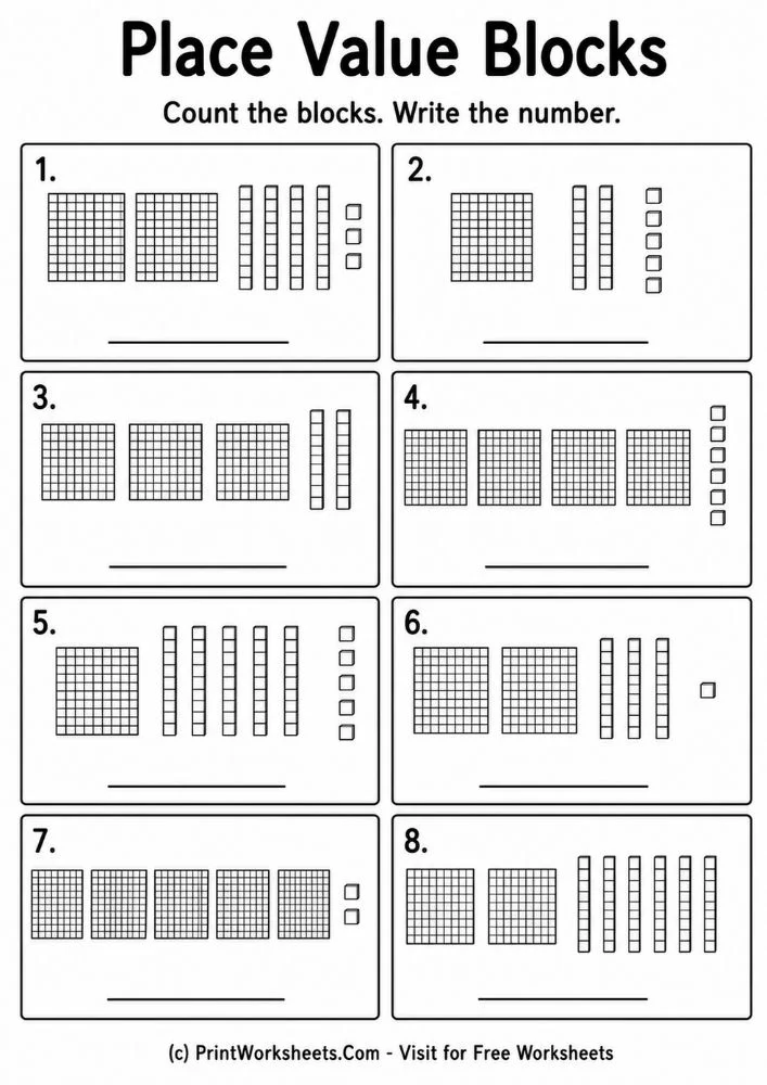 Count the place value blocks worksheets 2nd grade