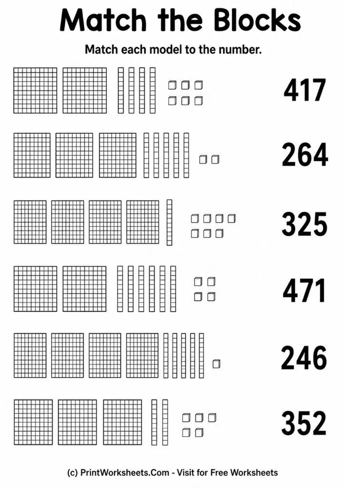 Match the place value blocks to the number pdf