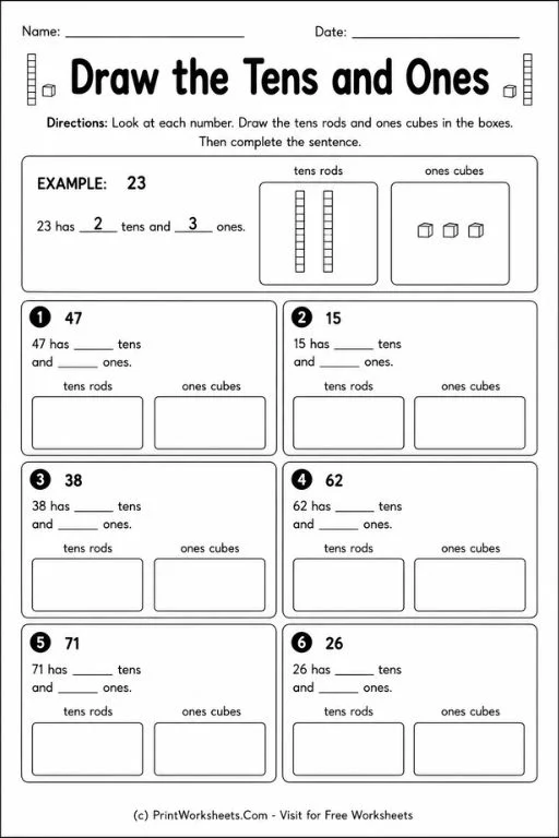 Draw the tens and ones place value worksheet