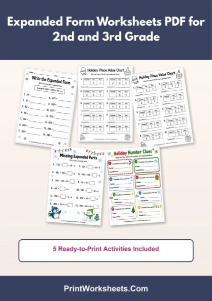 Expanded Form Worksheets PDF for 2nd and 3rd Grade