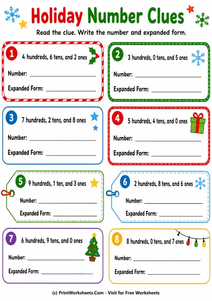 Expanded Form Worksheets PDF for 2nd and 3rd Grade - Worksheet Image