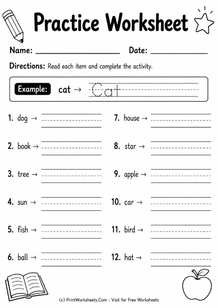 Grammar tracing proper nouns worksheets capitalization practice