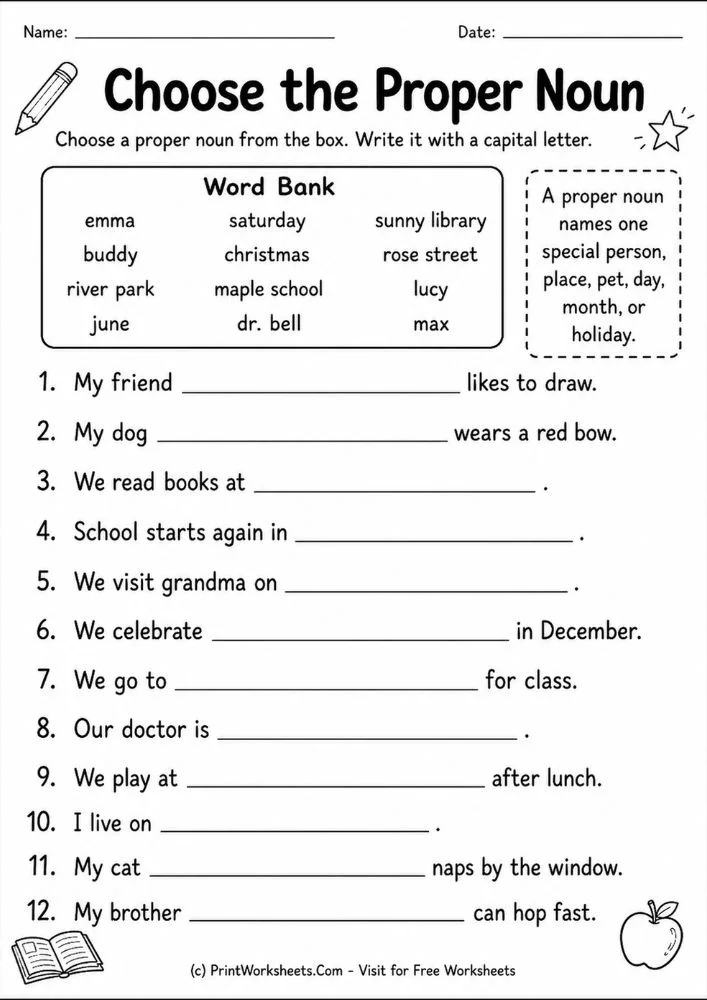 Choose the proper noun sentence completion grammar practice