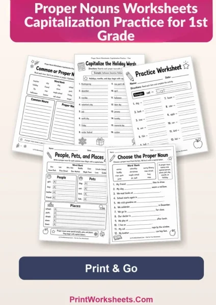 Proper Nouns Worksheets Capitalization Practice for 1st Grade