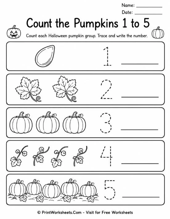 pumpkin-worksheets-page-3 Count the pumpkins math worksheet
