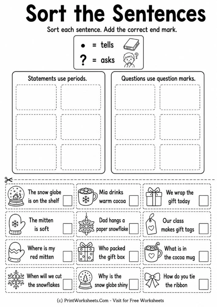 Punctuation practice worksheets pdf sentence sorting activity