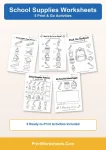 School supplies worksheets printable pack