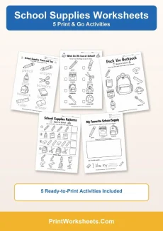 Back to School Worksheets Worksheet - 5 Free Printable School Supplies Worksheets (PDF) | Free Printable