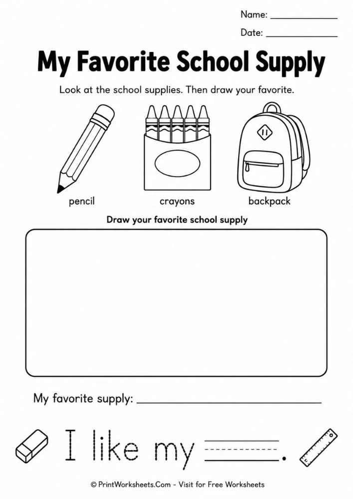 5 Free Printable School Supplies Worksheets (PDF) - Worksheet Image