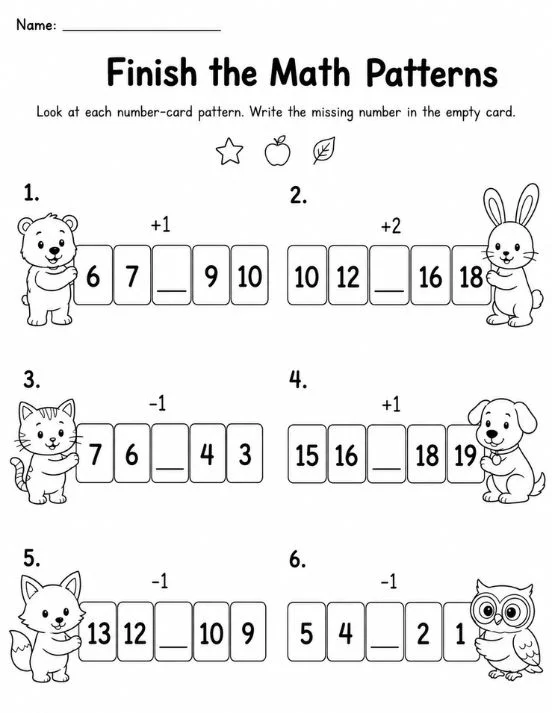 Finish the math patterns addition worksheet
