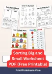Free printable sorting big and small worksheet pack