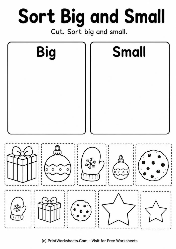 Cut and paste sorting big and small worksheet pdf