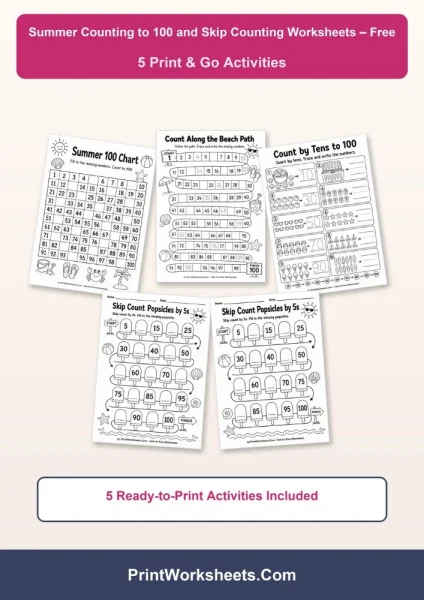Free Summer Counting to 100 and Skip Counting Worksheets