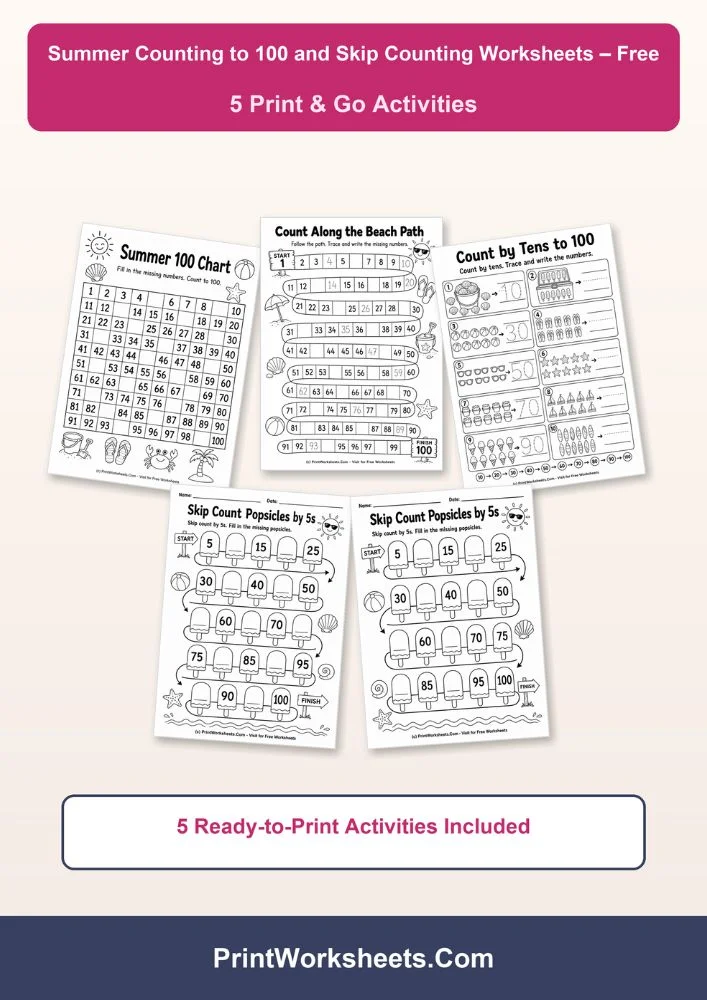 Counting Worksheets Worksheet - Free Summer Counting to 100 and Skip Counting Worksheets | Free Printable