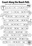 Summer counting to 100 beach path number tracing worksheet