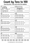 Summer skip counting by 10s to 100 visual math worksheet