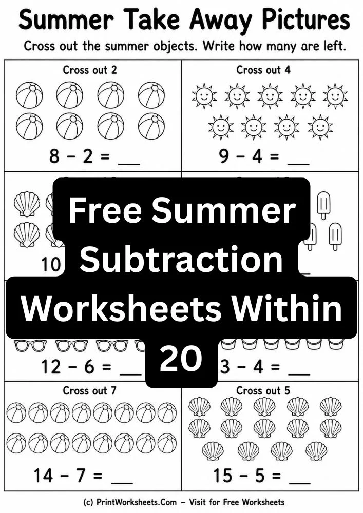 Subtraction Worksheets Worksheet - Free Summer Subtraction Worksheets Within 20 PDF | Free Printable
