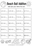 Single digit addition worksheets horizontal summer theme