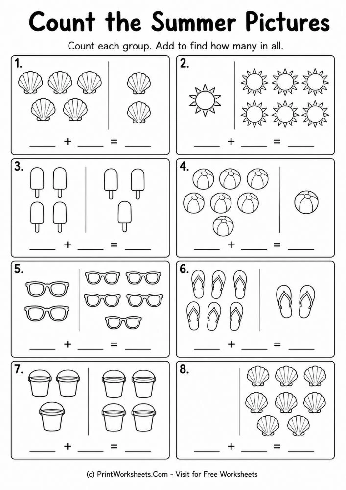 Single digit addition worksheets with pictures pdf