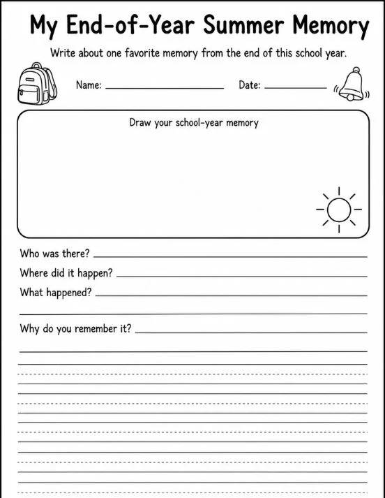 End of year summer memory writing prompt