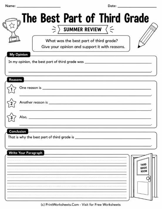 Best part of third grade opinion writing worksheet