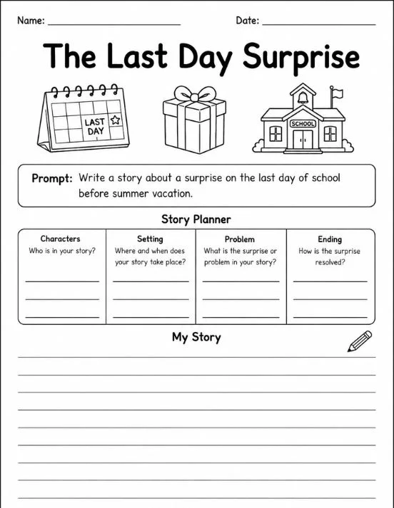 Last day surprise creative story planner grade 3