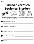 Summer vacation sentence starters for kids