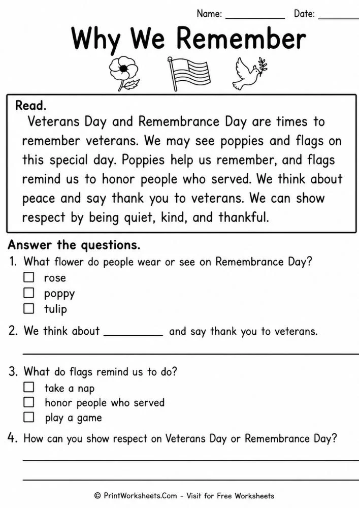 veterans-day-remembrance-day-worksheets-for-1st-grade-page-2 Why we remember reading comprehension