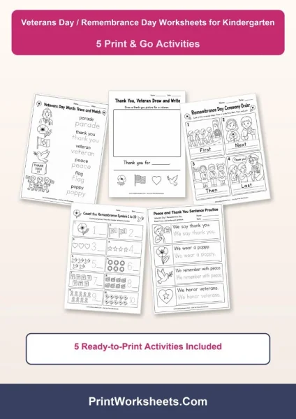 Free Veterans Day Remembrance Day Worksheets for Kindergarten
