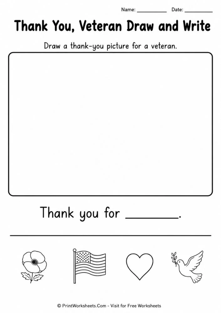 veterans-day-remembrance-day-worksheets-for-kindergarten-page-2 Thank you veteran draw write