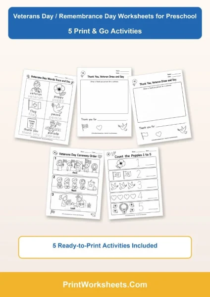 Free Veterans Day Remembrance Day Worksheets for Preschool
