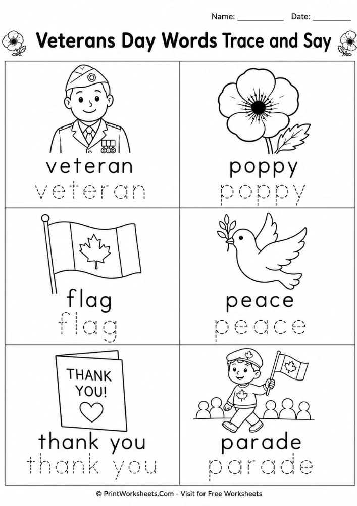 veterans-day-remembrance-day-worksheets-for-preschool-page-1 Veterans Day words trace say