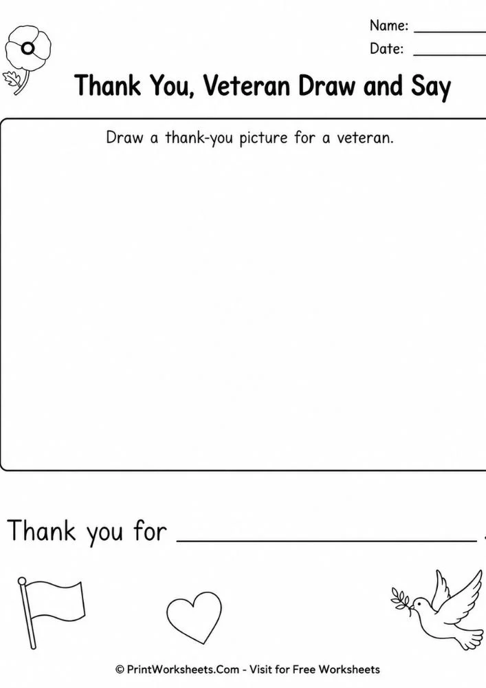 veterans-day-remembrance-day-worksheets-for-preschool-page-3 Thank you veteran draw blank