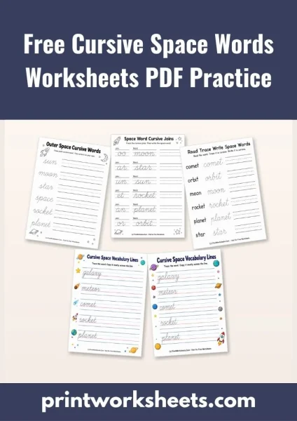 Free Cursive Space Words Worksheets PDF Practice