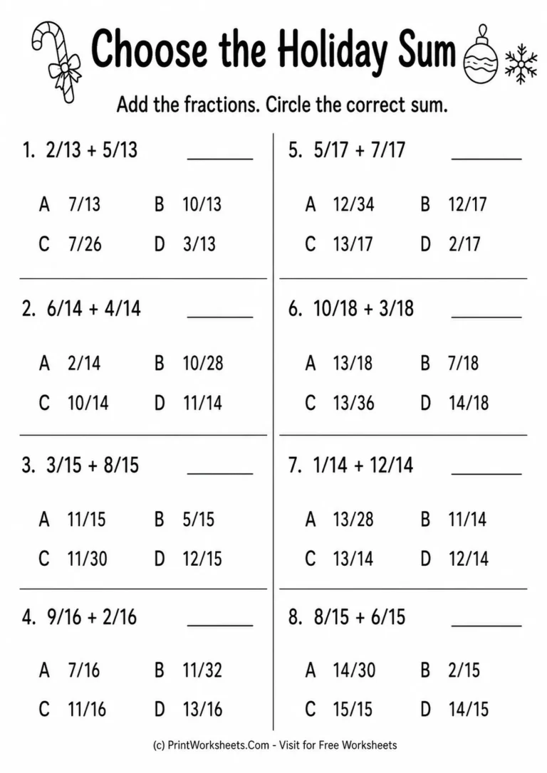 Add fractions with like denominators worksheet for Grade 4