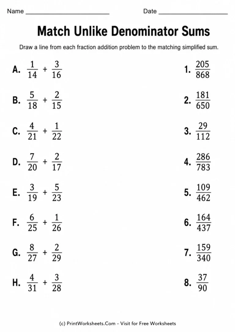 Match fraction sums with unlike denominators