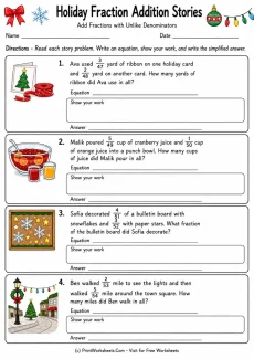 Fractions Worksheet - Add Fractions with Unlike Denominators Worksheets for Grade 5 | Free Printable