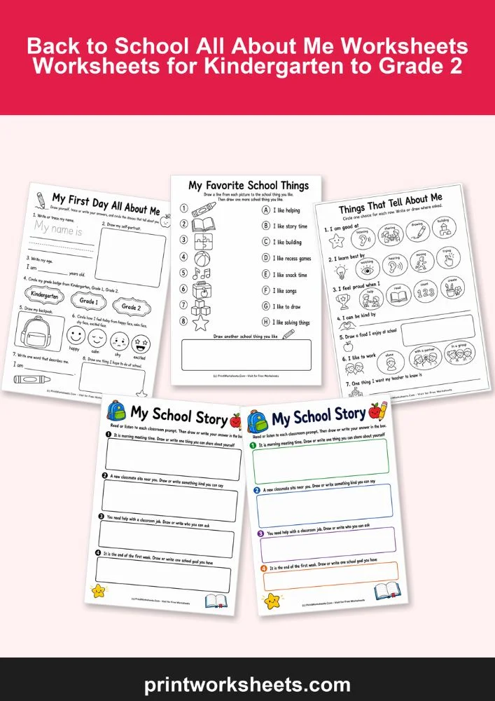 Back to School Worksheets Worksheet - Back to School All About Me Worksheets for Kindergarten to Grade 2 | Free Printable