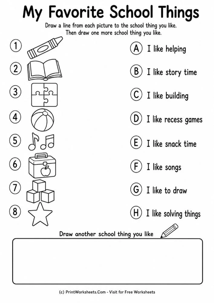 Primary grade school supplies matching activity PDF