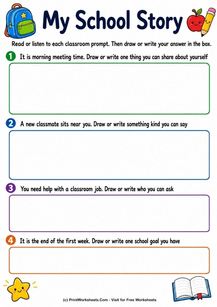 Early elementary back to school situational writing prompts