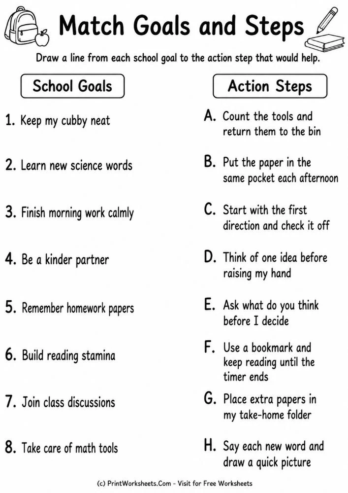 back-to-school-goal-setting-worksheets-worksheets-for-grade-2-to-grade-5-page-2 Match goals and action steps student accountability printables