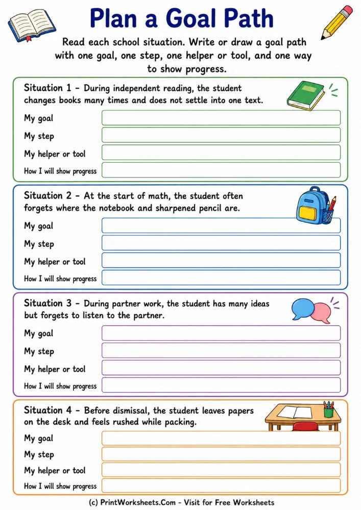 back-to-school-goal-setting-worksheets-worksheets-for-grade-2-to-grade-5-page-4 Plan a goal path executive functioning skills graphic organizer