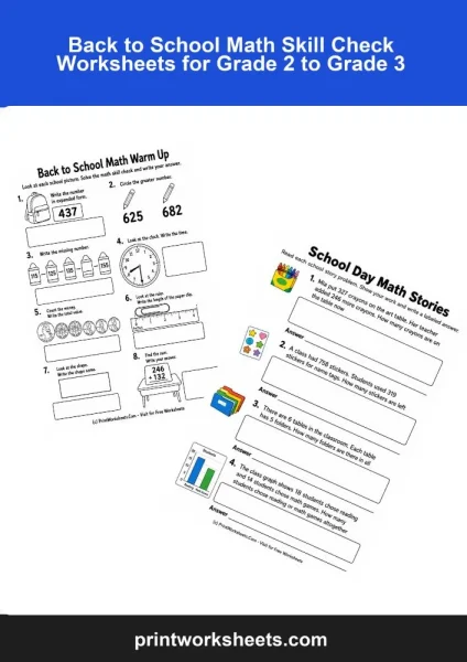Free 3rd Grade Back to School Math Review Worksheets
