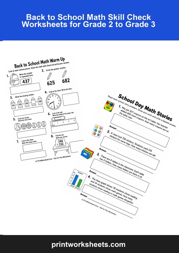 Math Worksheets Worksheet - Free 3rd Grade Back to School Math Review Worksheets | Free Printable