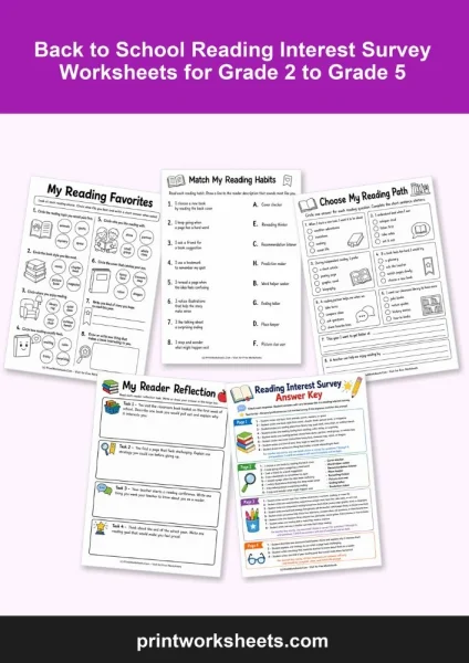 Back to School Reading Interest Survey Worksheets