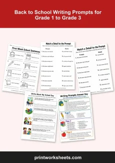 Back to School Worksheets Worksheet - Free Back to School Writing Prompts for Grade 1 to Grade 3 PDF | Free Printable